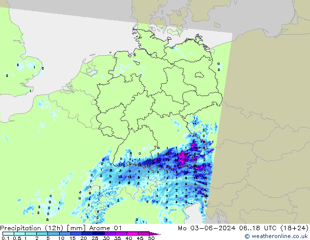 Precipitation (12h) Arome 01 Po 03.06.2024 18 UTC