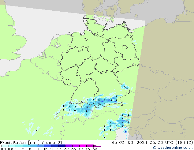 Niederschlag Arome 01 Mo 03.06.2024 06 UTC
