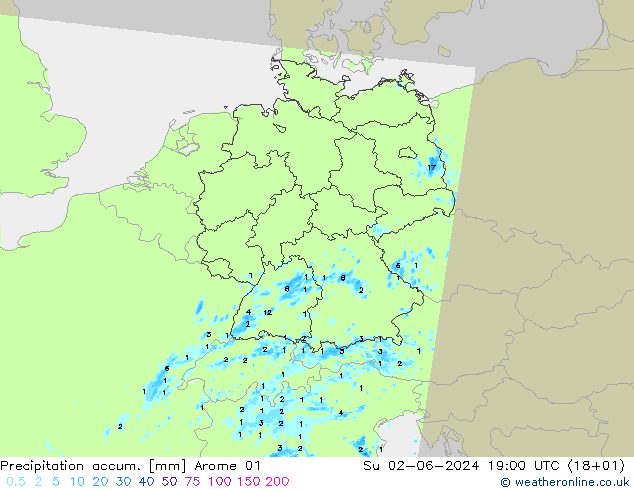 Precipitation accum. Arome 01 Su 02.06.2024 19 UTC