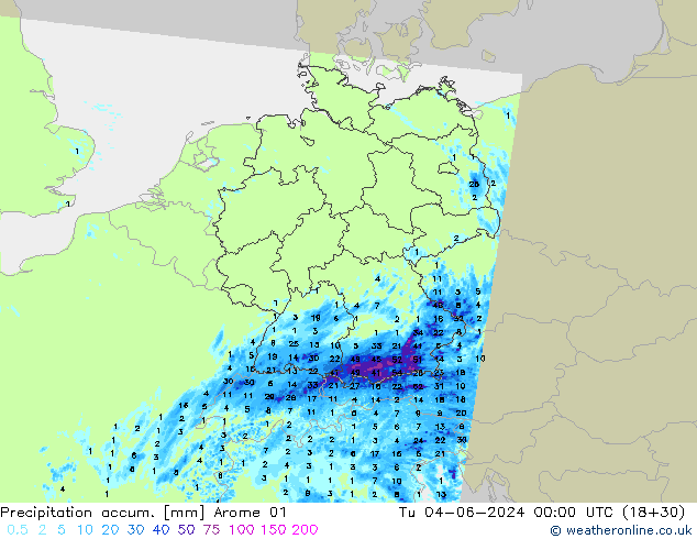 Precipitation accum. Arome 01 Tu 04.06.2024 00 UTC