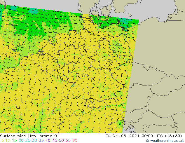 Rüzgar 10 m Arome 01 Sa 04.06.2024 00 UTC