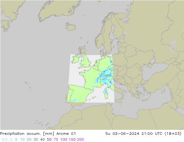 Precipitation accum. Arome 01 Su 02.06.2024 21 UTC