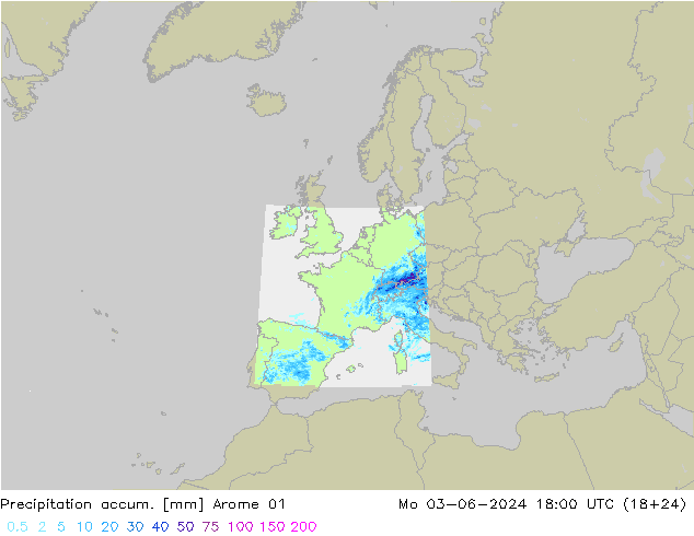 Precipitation accum. Arome 01  03.06.2024 18 UTC