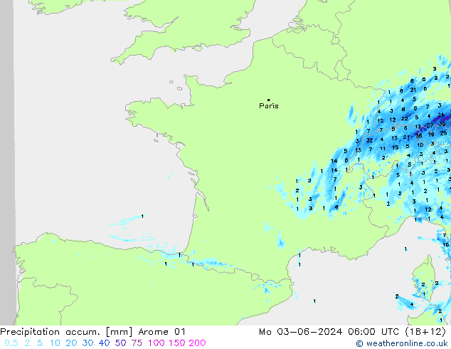 Toplam Yağış Arome 01 Pzt 03.06.2024 06 UTC