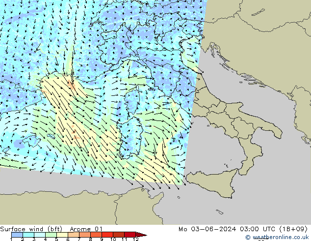 ве�Bе�@ 10 m (bft) Arome 01 пн 03.06.2024 03 UTC