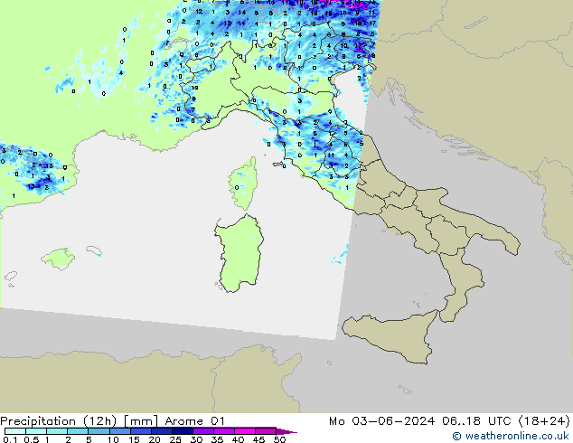 Precipitation (12h) Arome 01 Mo 03.06.2024 18 UTC