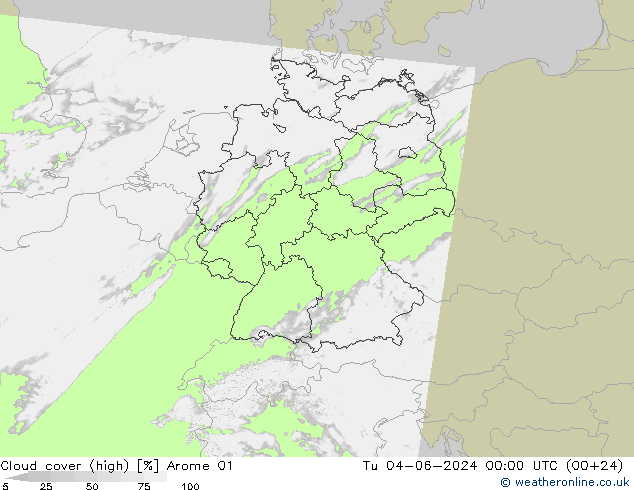 Bewolking (Hoog) Arome 01 di 04.06.2024 00 UTC