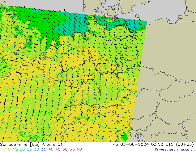 Surface wind Arome 01 Mo 03.06.2024 03 UTC