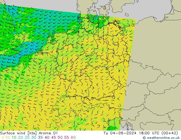 Wind 10 m Arome 01 di 04.06.2024 18 UTC