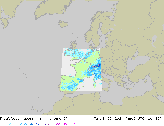 Precipitation accum. Arome 01 Tu 04.06.2024 18 UTC