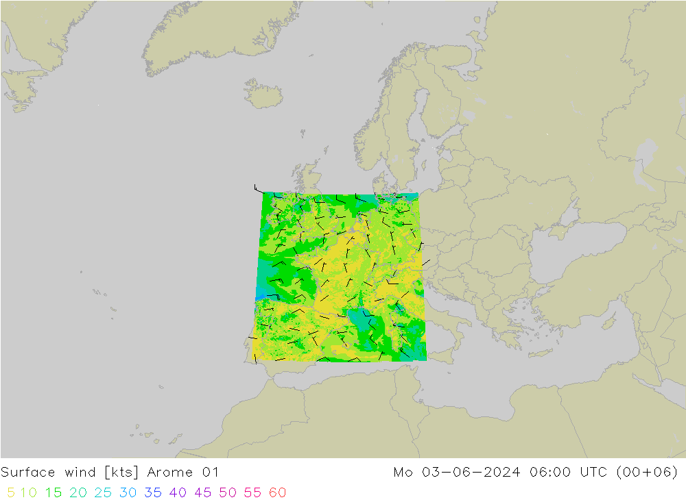 Surface wind Arome 01 Mo 03.06.2024 06 UTC