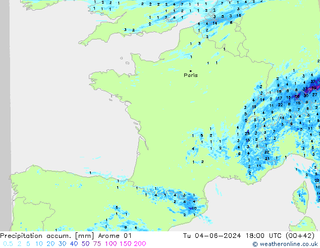 Precipitation accum. Arome 01 Tu 04.06.2024 18 UTC