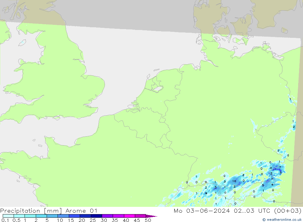 Precipitation Arome 01 Mo 03.06.2024 03 UTC