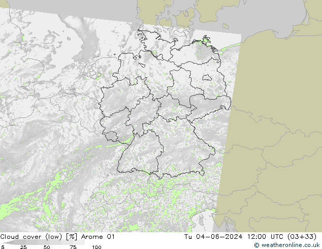 Bewolking (Laag) Arome 01 di 04.06.2024 12 UTC