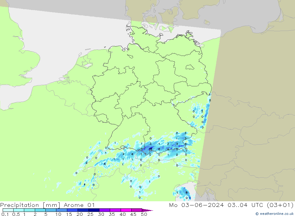 Precipitation Arome 01 Mo 03.06.2024 04 UTC