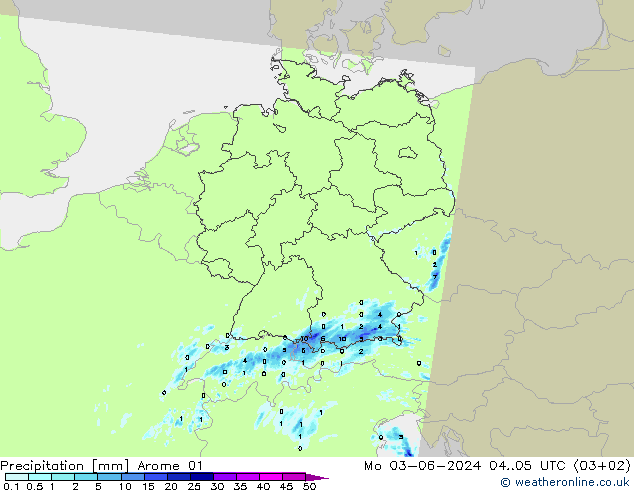 Precipitation Arome 01 Mo 03.06.2024 05 UTC