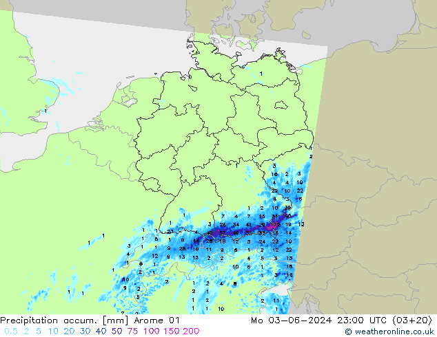 Precipitation accum. Arome 01 Po 03.06.2024 23 UTC