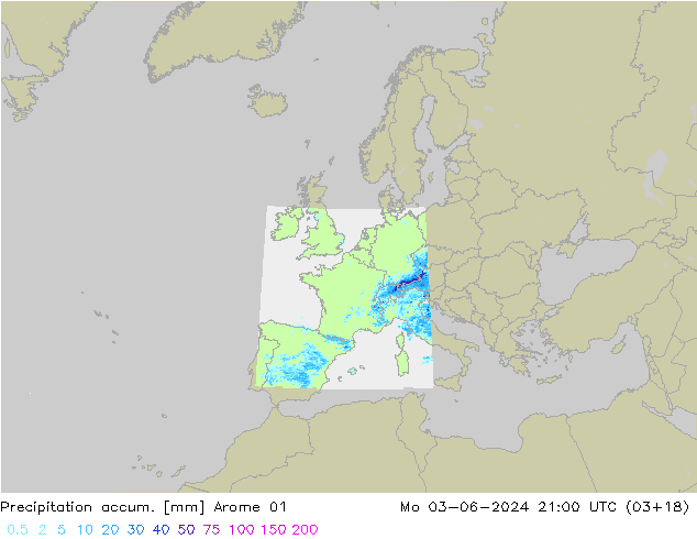 Precipitation accum. Arome 01 lun 03.06.2024 21 UTC
