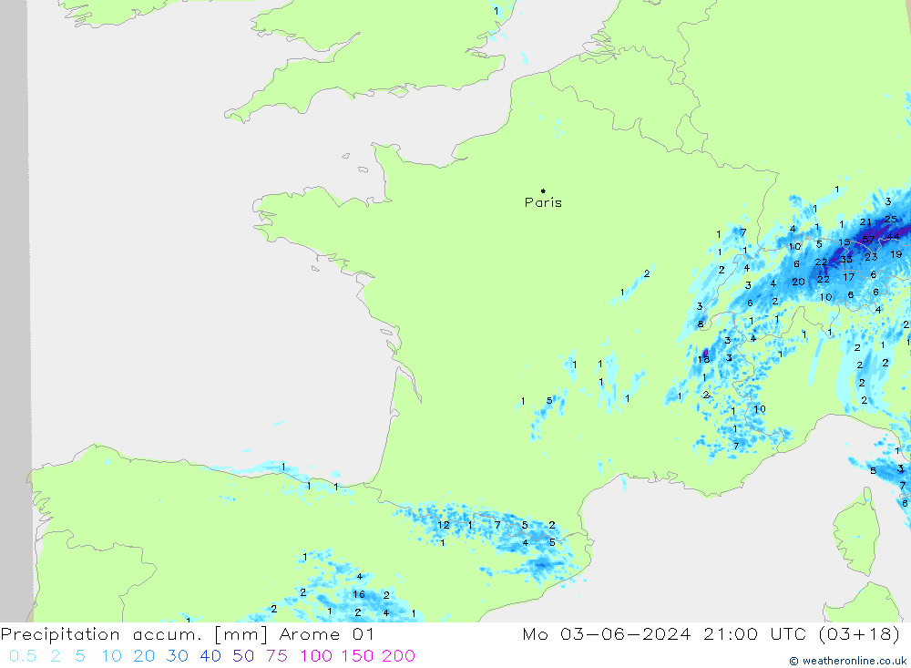 Precipitation accum. Arome 01 Seg 03.06.2024 21 UTC
