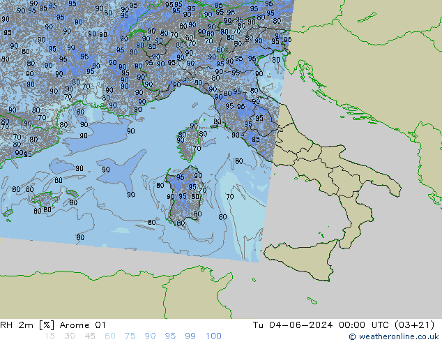 RH 2m Arome 01 wto. 04.06.2024 00 UTC