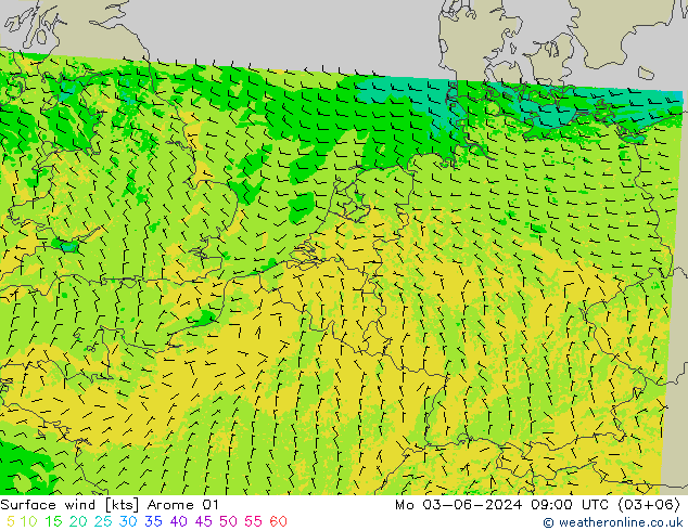 Surface wind Arome 01 Mo 03.06.2024 09 UTC
