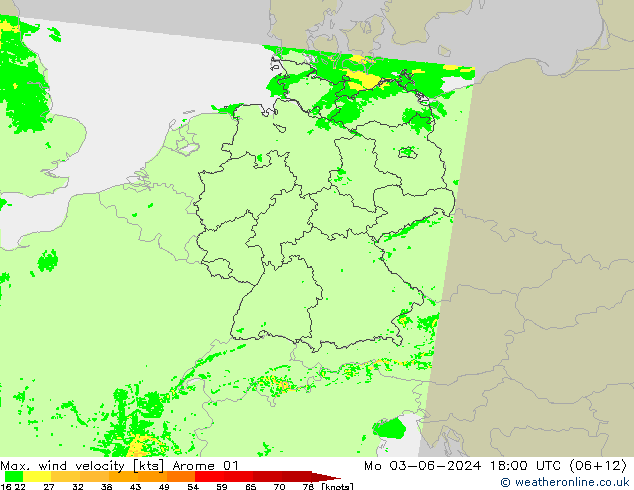 Maks. Rüzgar Hızı Arome 01 Pzt 03.06.2024 18 UTC