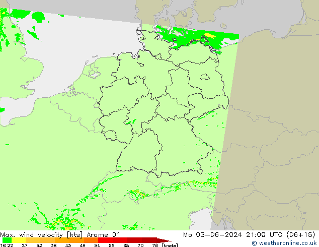 Max. wind velocity Arome 01 pon. 03.06.2024 21 UTC