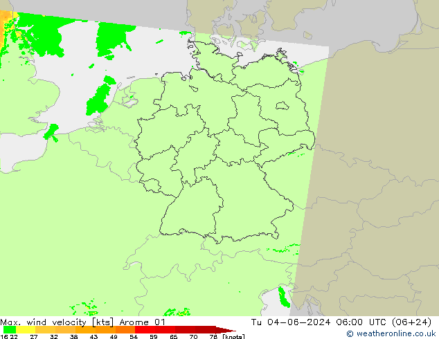 Max. wind velocity Arome 01 mar 04.06.2024 06 UTC