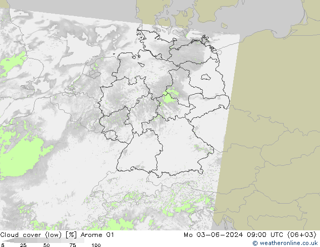 nízká oblaka Arome 01 Po 03.06.2024 09 UTC