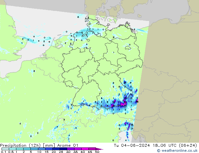 Precipitazione (12h) Arome 01 mar 04.06.2024 06 UTC