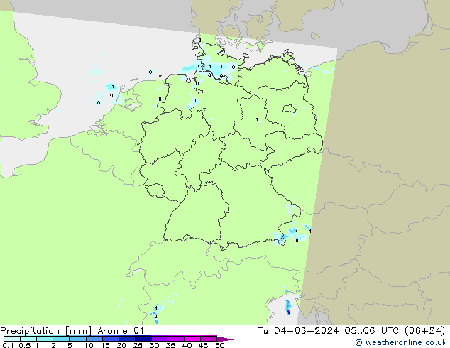 Niederschlag Arome 01 Di 04.06.2024 06 UTC