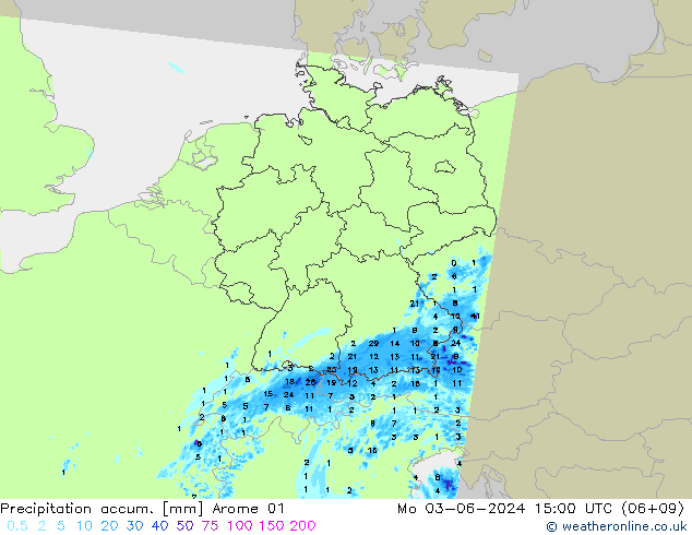 Precipitation accum. Arome 01 Po 03.06.2024 15 UTC