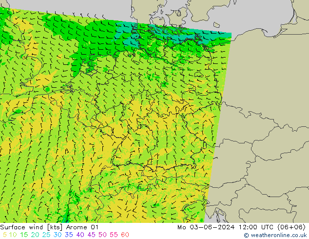 Surface wind Arome 01 Mo 03.06.2024 12 UTC