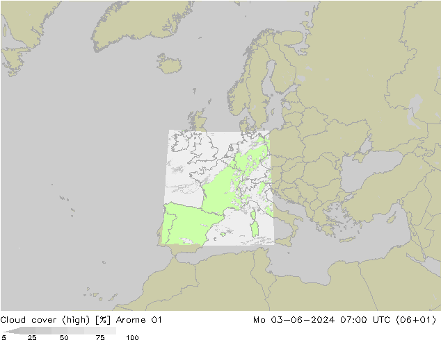 Nuages (élevé) Arome 01 lun 03.06.2024 07 UTC