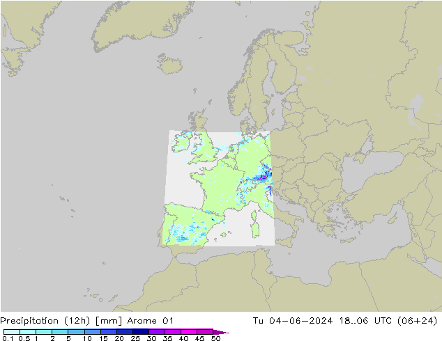 Precipitazione (12h) Arome 01 mar 04.06.2024 06 UTC