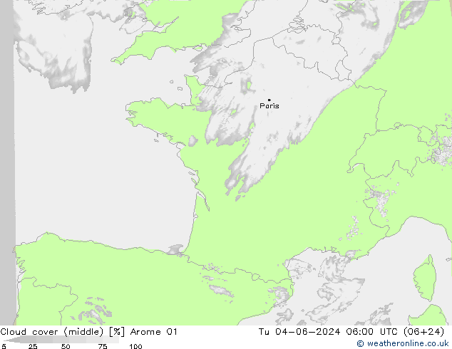 Cloud cover (middle) Arome 01 Tu 04.06.2024 06 UTC