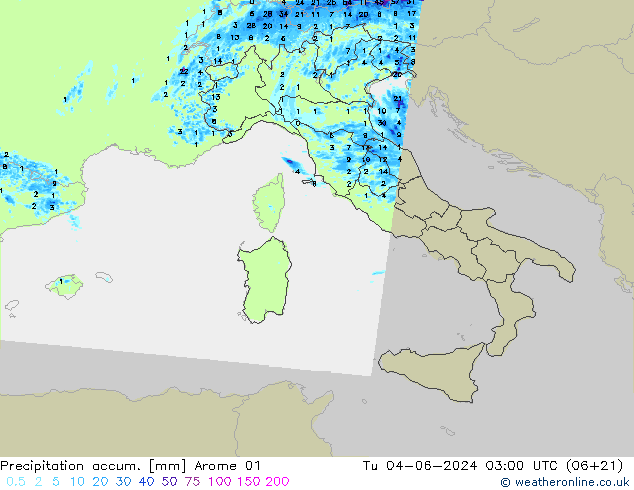 Precipitation accum. Arome 01 вт 04.06.2024 03 UTC