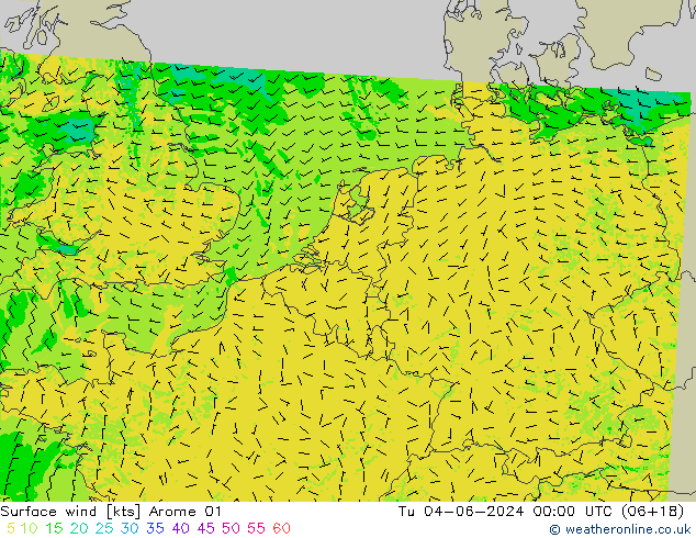 Surface wind Arome 01 Tu 04.06.2024 00 UTC