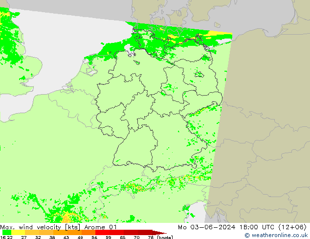 Max. wind velocity Arome 01 Po 03.06.2024 18 UTC