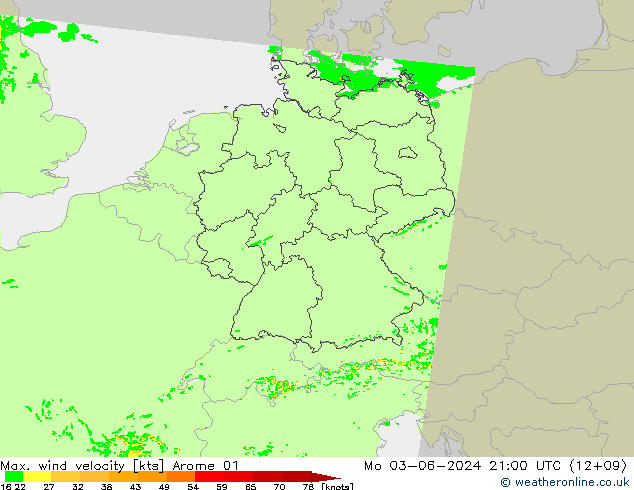 Max. wind velocity Arome 01 Mo 03.06.2024 21 UTC