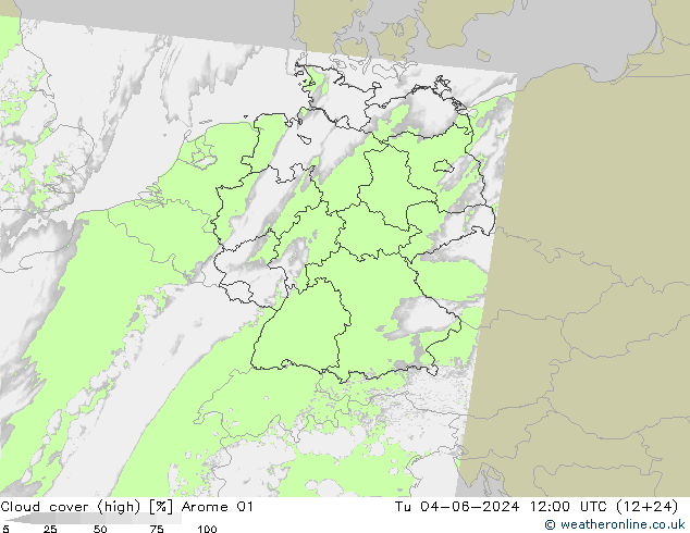 vysoký oblak Arome 01 Út 04.06.2024 12 UTC