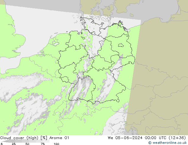 zachmurzenie (wysokie) Arome 01 śro. 05.06.2024 00 UTC