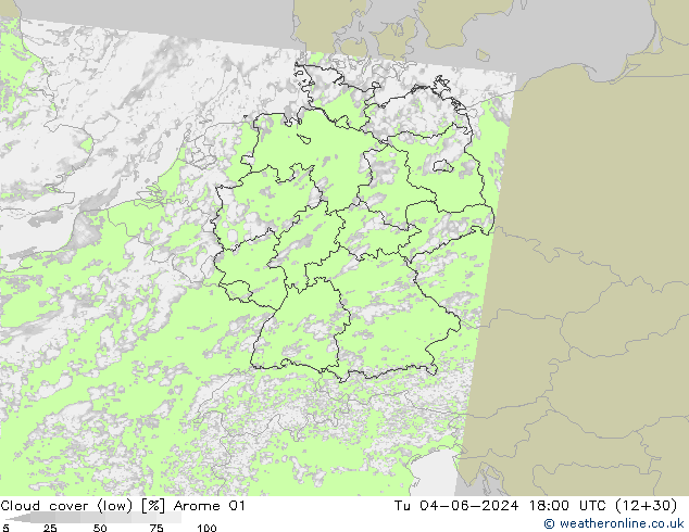 Bewolking (Laag) Arome 01 di 04.06.2024 18 UTC