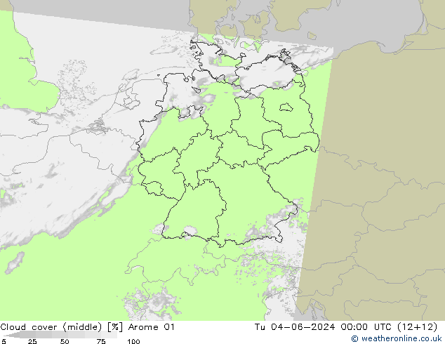 Cloud cover (middle) Arome 01 Tu 04.06.2024 00 UTC