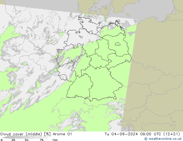 Nuages (moyen) Arome 01 mar 04.06.2024 09 UTC