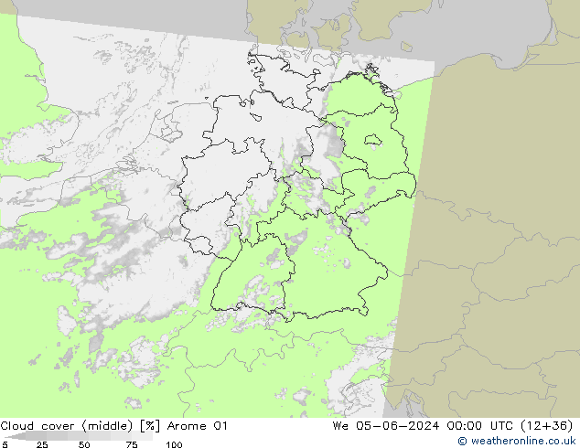 Nubi medie Arome 01 mer 05.06.2024 00 UTC