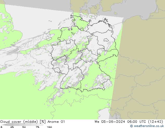 nuvens (médio) Arome 01 Qua 05.06.2024 06 UTC