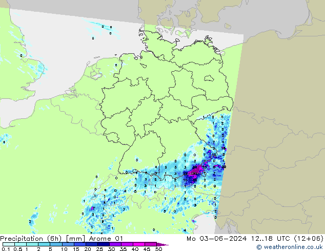 Precipitación (6h) Arome 01 lun 03.06.2024 18 UTC