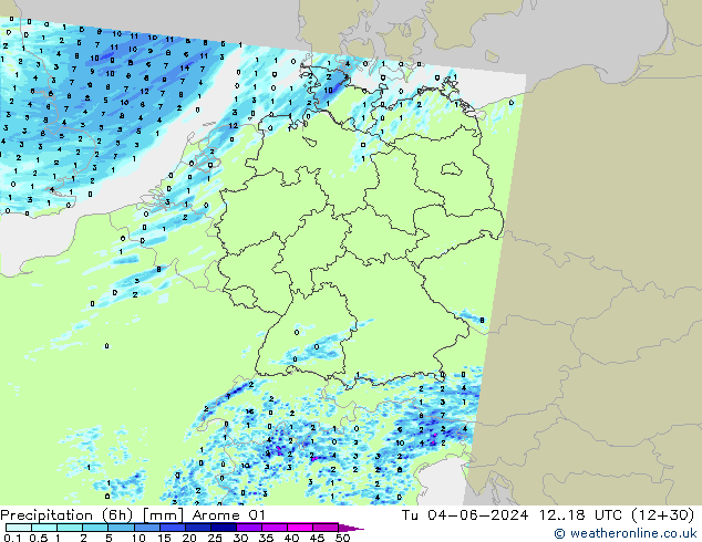 Yağış (6h) Arome 01 Sa 04.06.2024 18 UTC