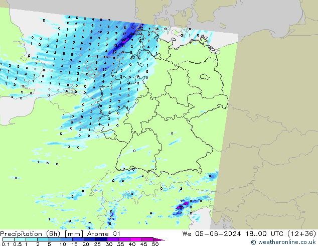 Precipitazione (6h) Arome 01 mer 05.06.2024 00 UTC